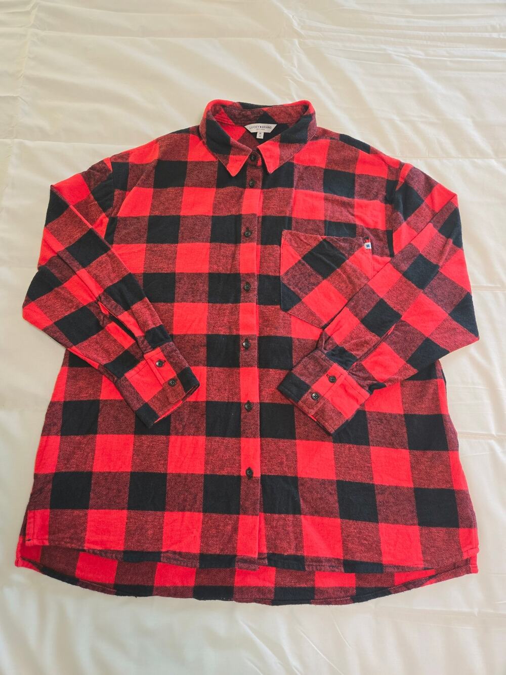 Lucky Brand Red Plaid Button Down Shirt Womens Size Medium